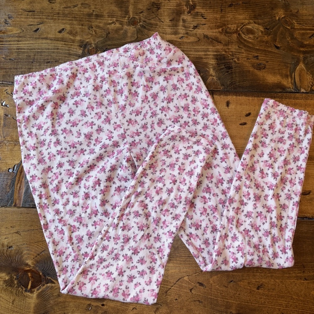 Laura Ashley Cozy Thermal Waffle Knit Floral Bohemian Pj Lounge Sleep Pants L